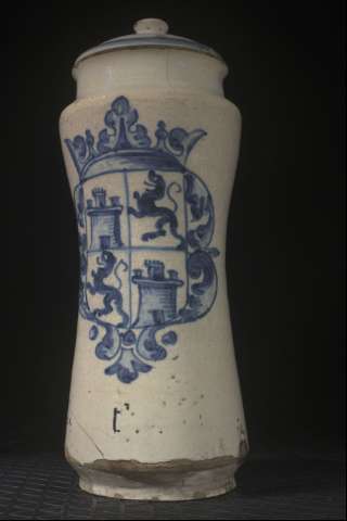 Albarelo con tapa de barro vidriado (MU02-86) (Producción: Siglo XVIII 2ª mitad)